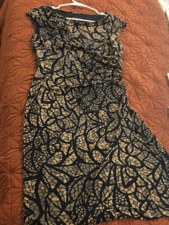 connected apparel Black and Tan Leaf-Pattern Midi Sheath Dress - Picture 5 of 7